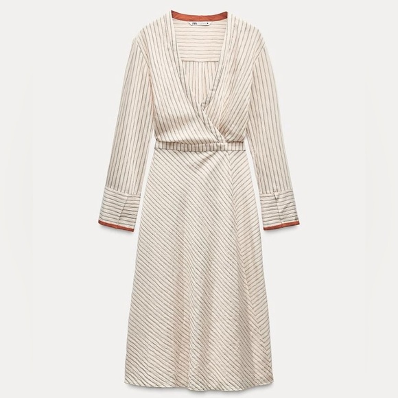 NWT ZARA CONTRAST PAJAMA-STYLE PANTS & CONTRAST WRAP DRESS ZW COLLECTION S - Picture 1 of 16